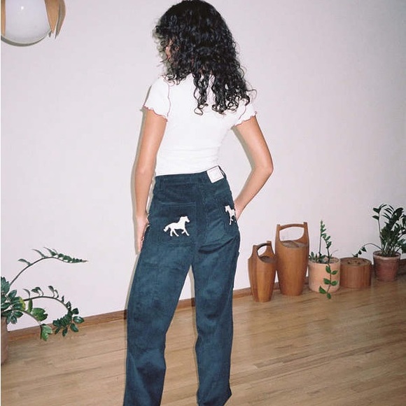 Lisa Says Gah horse dark blue corduroy pants size 0 - Picture 3 of 4